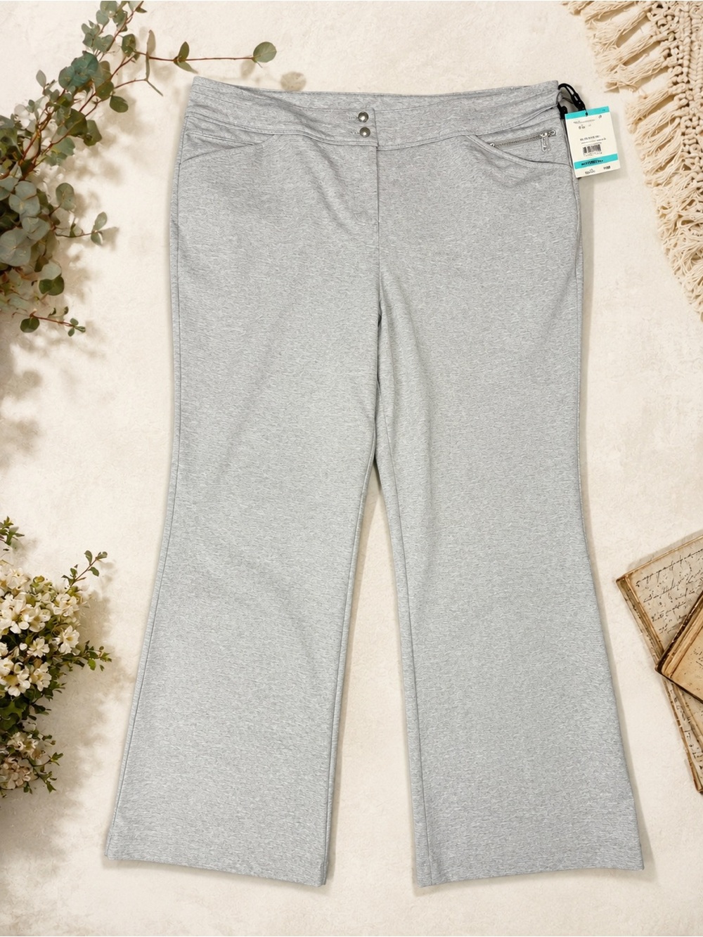 Anne Klein Women’s Trouser Pants Size 16 Light Heather Gray Stretch NWT 31” Inse